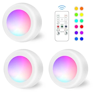 LED Puck Lights with Remote Control, 16 Color Changeable Under Cabinet Lights with Control & Timing, Battery Operated Wireless Closet Lights for Closet, Bedroom,Kitchen,3 Pack - White LED Puck Lights with Remote Control, 16 Color Changeable Under Cabinet Lights with Control & Timing, Battery Operated Wireless Closet Lights for Closet, Bedroom,Kitchen,3 Pack - White