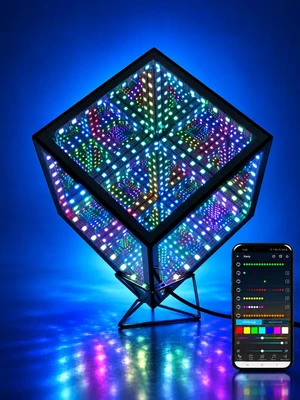 Infinity Mirror Hyper Cube Table Lamp, Desk Art Mood Light | Color-Changing Sound-Activated APP-Controlled Ambient Light for Gaming, Party, Home, Gift Infinity Mirror Hyper Cube Table Lamp, Desk Art Mood Light | Color-Changing Sound-Activated APP-Controlled Ambient Light for Gaming, Party, Home, Gift