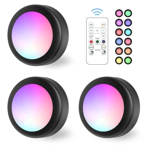 LED Puck Lights with Remote Control, 16 Color Changeable Under Cabinet Lights with Control & Timing, Battery Operated Wireless Closet Light for Closet, Bedroom,Kitchen,3 Pack - Black LED Puck Lights with Remote Control, 16 Color Changeable Under Cabinet Lights with Control & Timing, Battery Operated Wireless Closet Light for Closet, Bedroom,Kitchen,3 Pack - Black