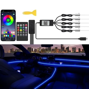 Car LED Interior Strip Lights, RGB Car Interior LED Light Wireless APP Button Remote Control, 5 in 1 Fiber Optic Ambient Lighting Kit with 236 Inches, EL Wire Lights for Car Inside Car LED Interior Strip Lights, RGB Car Interior LED Light Wireless APP Button Remote Control, 5 in 1 Fiber Optic Ambient Lighting Kit with 236 Inches, EL Wire Lights for Car Inside