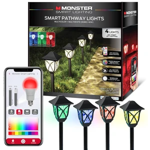 Smart RGB+IC+WW Pathway Lights with 4 Dimmable LED Lights - Sound Reactive Garden Light, Weatherproof IP44 Outdoor Lighting - Compatible with Alexa, Google Assistant, Siri, Monster App Smart RGB+IC+WW Pathway Lights with 4 Dimmable LED Lights - Sound Reactive Garden Light, Weatherproof IP44 Outdoor Lighting - Compatible with Alexa, Google Assistant, Siri, Monster App