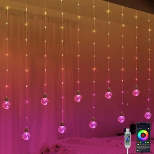 Color Changing Wishing Ball Curtain Lights, 9.8 x 3.3 FT RGB LED Fairy Light with Remote App Control, Music Sync Window Backdrop Wall Hanging Lights for Bedroom Party Halloween Christmas Decoration Color Changing Wishing Ball Curtain Lights, 9.8 x 3.3 FT RGB LED Fairy Light with Remote App Control, Music Sync Window Backdrop Wall Hanging Lights for Bedroom Party Halloween Christmas Decoration