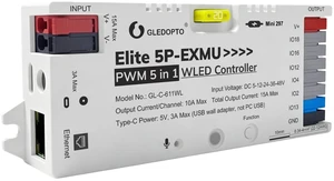 Elite 5P EXMU WLED PWM 5 in 1 LED Strip Controller | DC 5-48V, Plug and Play Ethernet, 20A Pluggable Fuse, Built in PDM Mic, for Analog RGBCCT RGBW RGB CCT Single Color LED Strip Elite 5P EXMU WLED PWM 5 in 1 LED Strip Controller | DC 5-48V, Plug and Play Ethernet, 20A Pluggable Fuse, Built in PDM Mic, for Analog RGBCCT RGBW RGB CCT Single Color LED Strip