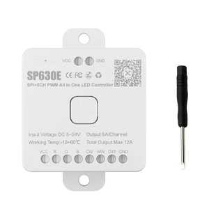 12-in-1 SP630E LED Controller, Bluetooth Music Sync App Control Support DC5-24V PWM Single Color CCT/RGB/RGBW/RGBCCT & SPI IC Chip COB SMD LED Strip Lights 12-in-1 SP630E LED Controller, Bluetooth Music Sync App Control Support DC5-24V PWM Single Color CCT/RGB/RGBW/RGBCCT & SPI IC Chip COB SMD LED Strip Lights