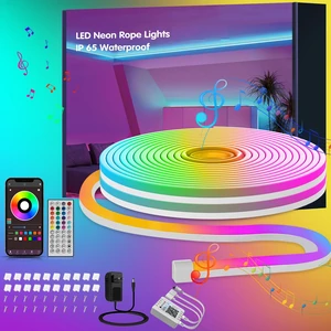 32.8FT RGB Led Neon Rope Lights Outdoor with Remote & App Control | (1 Roll) Music Sync Neon Lights Color Changing,IP65 Neon Led Strip Lights,DIY Flexible Led Lights For Bedroom, Gaming, Party 32.8FT RGB Led Neon Rope Lights Outdoor with Remote & App Control | (1 Roll) Music Sync Neon Lights Color Changing,IP65 Neon Led Strip Lights,DIY Flexible Led Lights For Bedroom, Gaming, Party