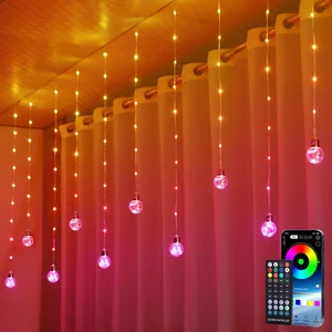 Wishing Ball Curtain Lights, 10ft x 3.3ft RGB LED Color Changing String Fairy Lights Curtain, Smart APP & IR Remote, 200+ Scene Modes for Bedroom Backdrop Indoor Outdoor Christmas Decorations Wishing Ball Curtain Lights, 10ft x 3.3ft RGB LED Color Changing String Fairy Lights Curtain, Smart APP & IR Remote, 200+ Scene Modes for Bedroom Backdrop Indoor Outdoor Christmas Decorations