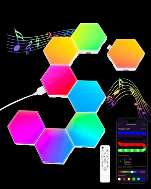 Hexagon LED Light Panels 8 Pack RGB Wall Decor Lights with Music Sync, App & Remote Modular Home & Christmas Decor for Bedroom, Living Room, and Room Decor Hexagon LED Light Panels 8 Pack RGB Wall Decor Lights with Music Sync, App & Remote Modular Home & Christmas Decor for Bedroom, Living Room, and Room Decor