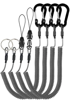 Detachable Spiral Stretchy Coiled Lanyard with Carabiner | Ring and Quick Release Type, Outdoor Hunting Fishing Equipment Tool Tether Leash, Black 4pcs Detachable Spiral Stretchy Coiled Lanyard with Carabiner | Ring and Quick Release Type, Outdoor Hunting Fishing Equipment Tool Tether Leash, Black 4pcs