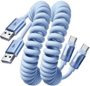 Chubby Cable, Coiled Cable 2 Pack Car Play Cord | for Android Auto Short USB A to USB C Cable for iPhone 17/16/15, Samsung Galaxy S25/S24 A15/A14, Google Pixel 9/8, Blue 4FT Chubby Cable, Coiled Cable 2 Pack Car Play Cord | for Android Auto Short USB A to USB C Cable for iPhone 17/16/15, Samsung Galaxy S25/S24 A15/A14, Google Pixel 9/8, Blue 4FT