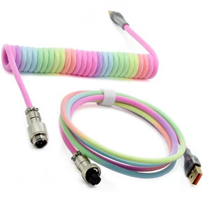 Braided Keyboard Cables 1.5m Coiled Type-C to USB A with Detachable Aviator Connector.for Gaming Keyboard/Tablet (Rainbow) Braided Keyboard Cables 1.5m Coiled Type-C to USB A with Detachable Aviator Connector.for Gaming Keyboard/Tablet (Rainbow)