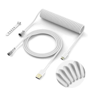 Coiled Keyboard Cable - Detachable Aviator Coiled Cable White | Coiled Cable for Mechanical Gaming Keyboard, Type C to USB A Mix 5.9in for Gaming Key board and Cellphone, White Coiled Keyboard Cable - Detachable Aviator Coiled Cable White | Coiled Cable for Mechanical Gaming Keyboard, Type C to USB A Mix 5.9in for Gaming Key board and Cellphone, White