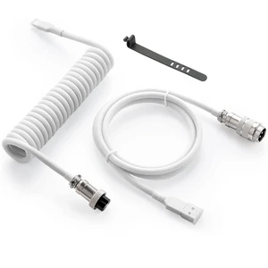 Pro Custom Coiled USB C Cable for Gaming Keyboard, Double-Sleeved Mechanical Keyboard Cable with Detachable Metal Aviator, 1.5M USB-C to USB-A (White) Pro Custom Coiled USB C Cable for Gaming Keyboard, Double-Sleeved Mechanical Keyboard Cable with Detachable Metal Aviator, 1.5M USB-C to USB-A (White)