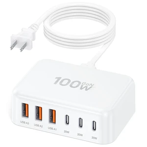 100W 6 in 1 USB Charger, 50% Smaller Charging Station for Multiple Devices | Fast Charging Blocks with Type C Port, USB Charging Hub Organizer Power Strip for iPhone,Samsung,Ipad,Kindle,Travel 100W 6 in 1 USB Charger, 50% Smaller Charging Station for Multiple Devices | Fast Charging Blocks with Type C Port, USB Charging Hub Organizer Power Strip for iPhone,Samsung,Ipad,Kindle,Travel