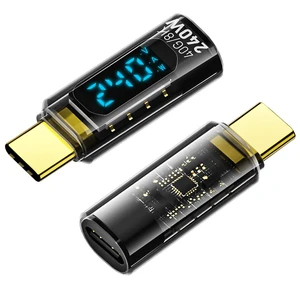 2 Pack USB C Adapter with Digital Display, Transparent | PD 240W USB-C Male to Female Connector, Support Voltage, Current and Power Smart LED Display 2 Pack USB C Adapter with Digital Display, Transparent | PD 240W USB-C Male to Female Connector, Support Voltage, Current and Power Smart LED Display