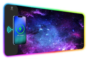 RGB Gaming Wireless Charging Mouse Pad, 7.5/10/15W 10 Light Modes LED Mouse Pad Computer Keyboard Mat Mousepad, 800x300x4MM Extended Large Desk Mat for MacBook, Laptop, PC, Purple Galaxy Space RGB Gaming Wireless Charging Mouse Pad, 7.5/10/15W 10 Light Modes LED Mouse Pad Computer Keyboard Mat Mousepad, 800x300x4MM Extended Large Desk Mat for MacBook, Laptop, PC, Purple Galaxy Space
