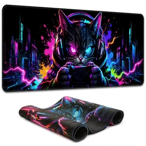 Blacklight Cat Large Gaming Mouse Pad for Desk, Keyboard Mat | 31.5" x 11.8" Extended Waterproof Surface, Cyberpunk City Art, UV Reactive Neon Glow, Non-Slip Rubber Base, Home Office Blacklight Cat Large Gaming Mouse Pad for Desk, Keyboard Mat | 31.5" x 11.8" Extended Waterproof Surface, Cyberpunk City Art, UV Reactive Neon Glow, Non-Slip Rubber Base, Home Office