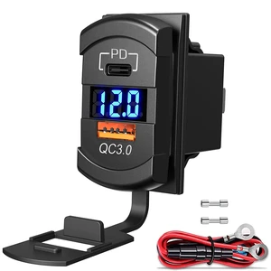 12V USB Outlet QC 3.0 PD Type C Rocker Switch Voltmeter Waterproof Marine | 60W USB-C PD 36W + QC 18W, IP65 waterproof cap, LED voltmeter, rocker switch, snap-in fit for boat RV car. 12V USB Outlet QC 3.0 PD Type C Rocker Switch Voltmeter Waterproof Marine | 60W USB-C PD 36W + QC 18W, IP65 waterproof cap, LED voltmeter, rocker switch, snap-in fit for boat RV car.