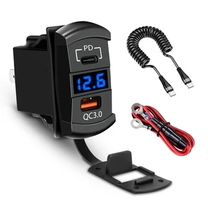 USB Rocker Switch Outlet with Voltmeter, USB-C PD & USB-A Fast Charging Panel Mount for 12V/24V Car, RV, Boat USB Rocker Switch Outlet with Voltmeter, USB-C PD & USB-A Fast Charging Panel Mount for 12V/24V Car, RV, Boat