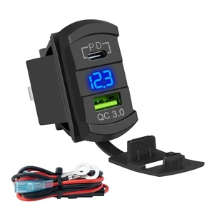 Rocker Switch Style USB Charger With 10A Fuse for Panel - 4.2A PD Type C 12V 24V Fast Quick Charge Socket Dual Charging Port for Car Boat ATV UTV (Type C + USB Voltmeter Blue) Rocker Switch Style USB Charger With 10A Fuse for Panel - 4.2A PD Type C 12V 24V Fast Quick Charge Socket Dual Charging Port for Car Boat ATV UTV (Type C + USB Voltmeter Blue)