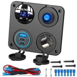 12V USB Outlet Socket Panel: (4 in 1) 58W Dual PD3.0 USB C 12V USB Charger 150W Marine Cigarette Lighter Socket 12v Splitter with Voltmeter Digital Display and Waterproof Rocker Toggle Switch 15A Fuse 12V USB Outlet Socket Panel: (4 in 1) 58W Dual PD3.0 USB C 12V USB Charger 150W Marine Cigarette Lighter Socket 12v Splitter with Voltmeter Digital Display and Waterproof Rocker Toggle Switch 15A Fuse