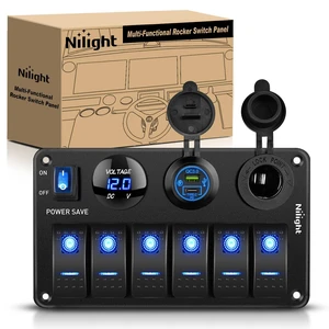 6 Gang Rocker Switch Panel Toggle Power Control 12V 24V Pre-Wired | Multi-Function Waterproof Aluminum Panel PD Type C USB Cigarette Lighter Socket Voltmeter ON Off Switches for Car Truck Boat 6 Gang Rocker Switch Panel Toggle Power Control 12V 24V Pre-Wired | Multi-Function Waterproof Aluminum Panel PD Type C USB Cigarette Lighter Socket Voltmeter ON Off Switches for Car Truck Boat