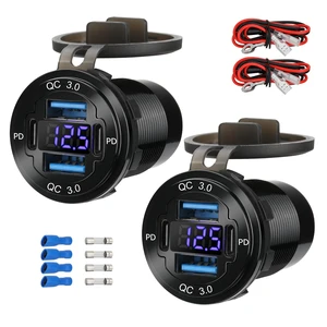 2 Pack 12V USB Outlet 4-Port, 78W Dual PD30W & QC3.0 Fast Charger | Waterproof Aluminum Alloy 12v power outlet with Blue Voltmeter for Cars RVs Boats Golf Carts Trucks Motorcycles 2 Pack 12V USB Outlet 4-Port, 78W Dual PD30W & QC3.0 Fast Charger | Waterproof Aluminum Alloy 12v power outlet with Blue Voltmeter for Cars RVs Boats Golf Carts Trucks Motorcycles