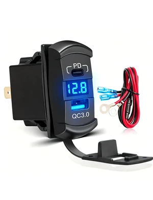 USB C Rocker Switch 18W QC3.0 USB A + 30W PD Rocket Style Outlet | Type C USB Charger, On/Off with LED Voltmeter Display, for 12V/24V RV Boat Motorcycle Marine ATV USB C Rocker Switch 18W QC3.0 USB A + 30W PD Rocket Style Outlet | Type C USB Charger, On/Off with LED Voltmeter Display, for 12V/24V RV Boat Motorcycle Marine ATV
