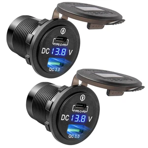 2PCS Car Charger Socket, 18W USB A + 36W PD USB C, 12V/24V Waterproof Dual Port Charger with Voltmeter & Reverse Protection for Car Truck RV Boat Marine Motorcycle 2PCS Car Charger Socket, 18W USB A + 36W PD USB C, 12V/24V Waterproof Dual Port Charger with Voltmeter & Reverse Protection for Car Truck RV Boat Marine Motorcycle