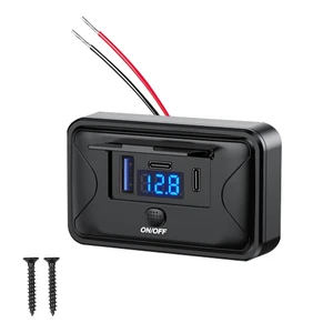 90W 12V USB Outlet Panel Mount Dual PD 36W QC 18W Switch Voltmeter Marine | 90W dual PD 36W + QC 18W fast charge, 90° adjustable flip cover, voltmeter, switch, surface mount for boat RV truck. 90W 12V USB Outlet Panel Mount Dual PD 36W QC 18W Switch Voltmeter Marine | 90W dual PD 36W + QC 18W fast charge, 90° adjustable flip cover, voltmeter, switch, surface mount for boat RV truck.