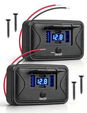 2 Pack 12V USB Outlet with Voltage Display, 78W 4 Port USB C Fast Charger Panel with Dual 36W PD & Dual 18W QC3.0, On/Off Switch and Flip Cover for RV Boat Truck Marine Golf Cart 2 Pack 12V USB Outlet with Voltage Display, 78W 4 Port USB C Fast Charger Panel with Dual 36W PD & Dual 18W QC3.0, On/Off Switch and Flip Cover for RV Boat Truck Marine Golf Cart