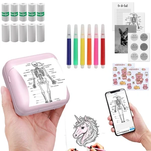 Mini Sticker Printer-1200mAh Rechargeable Battery-Bluetooth Portable Thermal Printer-Lnkless Printing- APP With 1000 Templates-5 Roll Adhesive & 5 Thermal Paper-6*Color Pens-for Notes/Photo etc Mini Sticker Printer-1200mAh Rechargeable Battery-Bluetooth Portable Thermal Printer-Lnkless Printing- APP With 1000 Templates-5 Roll Adhesive & 5 Thermal Paper-6*Color Pens-for Notes/Photo etc