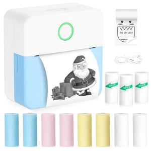 Mini Sticker Bluetooth Printer with 11 Rolls Paper, Pocket-Sized Inkless Printer for Photo, Memo, Travel (Blue) Mini Sticker Bluetooth Printer with 11 Rolls Paper, Pocket-Sized Inkless Printer for Photo, Memo, Travel (Blue)