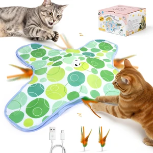 Interactive Cat Toys for Indoor Cats, Hide and Seek Cat Toy, 2 in 1 Automatic Moving Concealed Feathers Cat Toy Mat, Non-Slip Suction, Touch Activated, USB Rechargeable, Green Interactive Cat Toys for Indoor Cats, Hide and Seek Cat Toy, 2 in 1 Automatic Moving Concealed Feathers Cat Toy Mat, Non-Slip Suction, Touch Activated, USB Rechargeable, Green