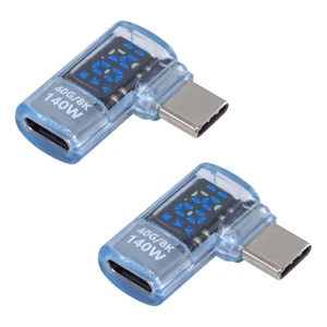 Right Angle USB C Adapter 40Gbps, 2-Pack 140W USB C Male to Female Extension Adapter 8K@60Hz USB Type C Meter Tester with LED Display for Thunderbolt 4, MacBook, Laptop Right Angle USB C Adapter 40Gbps, 2-Pack 140W USB C Male to Female Extension Adapter 8K@60Hz USB Type C Meter Tester with LED Display for Thunderbolt 4, MacBook, Laptop