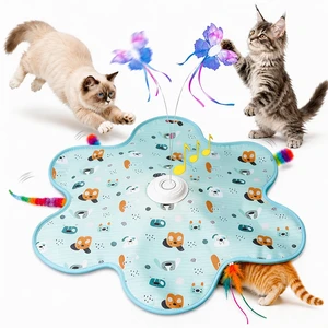 Interactive Cat Toys, Rechargeable with Auto Play and Bird Chirps | 3-in-1 hide and seek mat with fluttering butterfly, moving feather and plush tail. Perfect for indoor adult cats and kittens Interactive Cat Toys, Rechargeable with Auto Play and Bird Chirps | 3-in-1 hide and seek mat with fluttering butterfly, moving feather and plush tail. Perfect for indoor adult cats and kittens