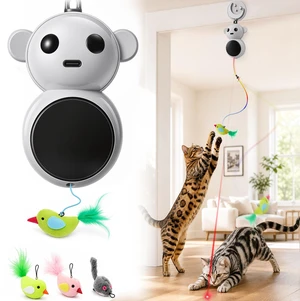 Cat Toys with Automatic Feather Flying Bird for Bored Adult Cat | toy Doorway Hanging Feather Toy Safe for Indoor Cat & Kitten, Electric Moving Wand Toys for Exercise &Enrichment,Grey Cat Toys with Automatic Feather Flying Bird for Bored Adult Cat | toy Doorway Hanging Feather Toy Safe for Indoor Cat & Kitten, Electric Moving Wand Toys for Exercise &Enrichment,Grey