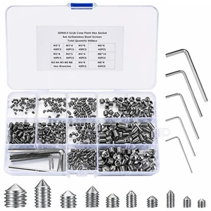 400 Pcs Set Screw Assortment Kit, Hex Allen Head Socket Cup Point Screws Set, Metric M3/M4/M5/M6/M8 Internal Hex Drive Grub Set Screws for Door Handles, Bathroom Fixture, with Hex Wrenches 400 Pcs Set Screw Assortment Kit, Hex Allen Head Socket Cup Point Screws Set, Metric M3/M4/M5/M6/M8 Internal Hex Drive Grub Set Screws for Door Handles, Bathroom Fixture, with Hex Wrenches
