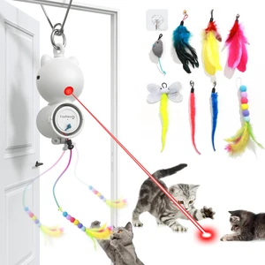 Interactive Cat Toys, LED Light, 8 PCS Replacement Teaser with Bell Refills, Feather & Mouse Cats Toy, Hanging Cat Toys for Indoor Cats, for Bored Adult Kitten Exercise, Silver Interactive Cat Toys, LED Light, 8 PCS Replacement Teaser with Bell Refills, Feather & Mouse Cats Toy, Hanging Cat Toys for Indoor Cats, for Bored Adult Kitten Exercise, Silver