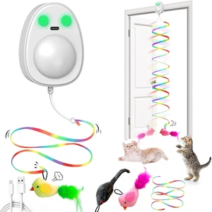 Interactive Cat Toys for Indoor Cats,Electric Flying Bird & Mouse Wand Teaser, Automatic Hanging Door Frame Chase/Hunt/Exercise Stimulate String Cat Toy for Bored Indoor Adult & Kitten Interactive Cat Toys for Indoor Cats,Electric Flying Bird & Mouse Wand Teaser, Automatic Hanging Door Frame Chase/Hunt/Exercise Stimulate String Cat Toy for Bored Indoor Adult & Kitten