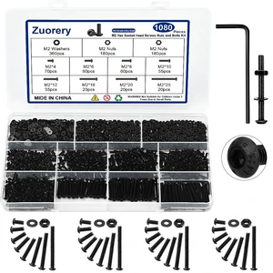 1080PCS M2 Screw Assortment Kit, M2x4/6/8/10/12/16/20/25mm M2 Screw Kits | 10.9 Grade Alloy Steel Metric Hex Button Head Cap Screws, Nuts and Flat Washers for 3D Printing (1080PCS - M2) 1080PCS M2 Screw Assortment Kit, M2x4/6/8/10/12/16/20/25mm M2 Screw Kits | 10.9 Grade Alloy Steel Metric Hex Button Head Cap Screws, Nuts and Flat Washers for 3D Printing (1080PCS - M2)