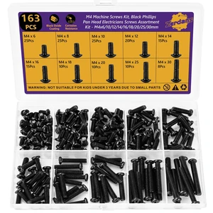 163Pcs M4 Pan Head Machine Screws Kit, 6-30mm Black Carbon Steel | Phillips M4x6/8/10/12/14/16/18/20/25/30mm, High Tensile Strength, For PC Case, Electronics & Home DIY, Storage Case Included 163Pcs M4 Pan Head Machine Screws Kit, 6-30mm Black Carbon Steel | Phillips M4x6/8/10/12/14/16/18/20/25/30mm, High Tensile Strength, For PC Case, Electronics & Home DIY, Storage Case Included