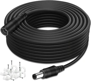 DC Power Extension Cable 33ft, 2.1mm x 5.5mm Plug Compatible with 12V DC Adapter Cord for CCTV Security Camera, IP Camera, Standalone DVR (33ft Black) DC Power Extension Cable 33ft, 2.1mm x 5.5mm Plug Compatible with 12V DC Adapter Cord for CCTV Security Camera, IP Camera, Standalone DVR (33ft Black)
