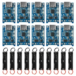 10PCS TP4056 Type-C USB 5V 1A 18650 Lithium Battery Charger Module with Dual Protection Function + 10PCS 18650 Battery Holders 10PCS TP4056 Type-C USB 5V 1A 18650 Lithium Battery Charger Module with Dual Protection Function + 10PCS 18650 Battery Holders
