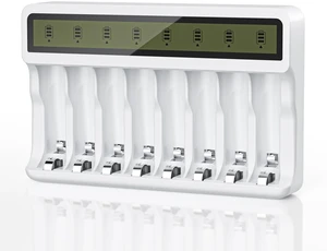 8 Bay Battery Charger AA AAA with LCD Display for NiMH Batteries | Real-time LCD Monitoring, Independent Channels, Advanced Safety Auto-Cutoff, Micro USB Powered 8 Bay Battery Charger AA AAA with LCD Display for NiMH Batteries | Real-time LCD Monitoring, Independent Channels, Advanced Safety Auto-Cutoff, Micro USB Powered