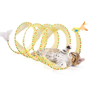 Spiral Tunnel Cat Toy, Self Play Collapsible Spring Kitten Tunnel | For Indoor Cats, with Feather and Bell, 20 Inches Unfolded Spiral Tunnel Cat Toy, Self Play Collapsible Spring Kitten Tunnel | For Indoor Cats, with Feather and Bell, 20 Inches Unfolded