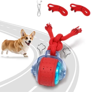 Dog Toys Interactive Rolling Ball with Rope, Motion-Activated | Squeaker dog ball Zig-Zag moving and rolling rechargeable dog ball release pressure dog exercise perfect for small puppies Dog Toys Interactive Rolling Ball with Rope, Motion-Activated | Squeaker dog ball Zig-Zag moving and rolling rechargeable dog ball release pressure dog exercise perfect for small puppies