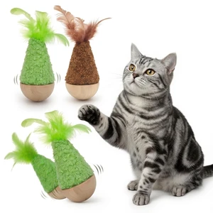 2 Pack Cat Feather Toys Wooden Tumbler - Interactive Wobble Self-Righting Plush Stuffed Toys for Indoor Cats & Kittens, Catnip Free Cute Kicker Chaser Set 2 Pack Cat Feather Toys Wooden Tumbler - Interactive Wobble Self-Righting Plush Stuffed Toys for Indoor Cats & Kittens, Catnip Free Cute Kicker Chaser Set