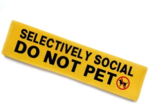 Selectively Social Dog Leash Sleeve - Funny Yellow Alert Hanging ID Patch Tag, Do Not Pet Leash Sleeve Service Dog Accessory, Pet Birthday Gift for Dog Owners Selectively Social Dog Leash Sleeve - Funny Yellow Alert Hanging ID Patch Tag, Do Not Pet Leash Sleeve Service Dog Accessory, Pet Birthday Gift for Dog Owners