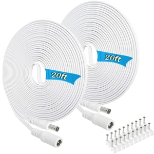 2 Pack 20FT DC Power Extension Cable 5.5mm x 2.1mm12v DC Extension Cord Power Adapter for CCTV Security Camera Surveillance IP Camera,LED Strip,24v 12 Volt Male to Female Plug Flat Cable (20FT) 2 Pack 20FT DC Power Extension Cable 5.5mm x 2.1mm12v DC Extension Cord Power Adapter for CCTV Security Camera Surveillance IP Camera,LED Strip,24v 12 Volt Male to Female Plug Flat Cable (20FT)