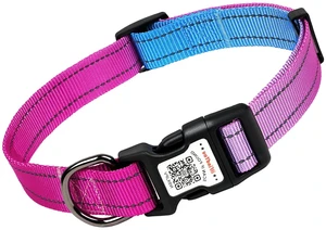 Personalized Dog Collar with QR Code Dog Tag, Blue&Rose Red M | Anti-lost, 1000D nylon, reflective, padded, XS-L(8"-24"), QR buckle shares lost pet profile, location alerts when scanned Personalized Dog Collar with QR Code Dog Tag, Blue&Rose Red M | Anti-lost, 1000D nylon, reflective, padded, XS-L(8"-24"), QR buckle shares lost pet profile, location alerts when scanned